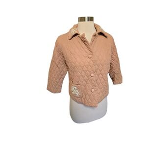 1950s Vintage Womens Crop Jacket Quilted Floral Applique